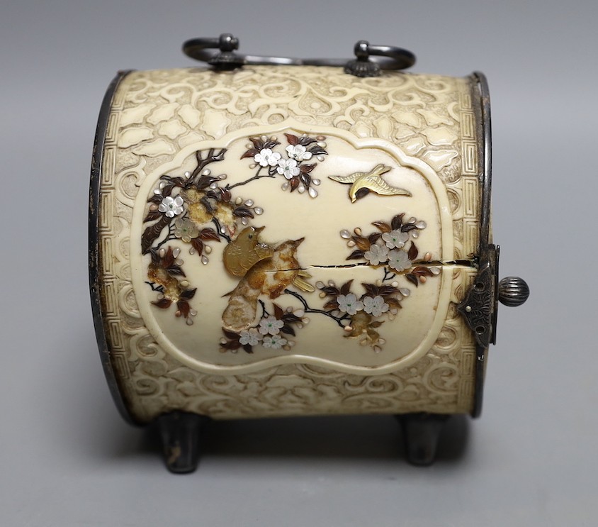 A Japanese ivory and Shibayama miniature cabinet, Meiji period (draws stuck) 9cm